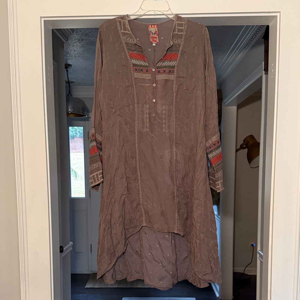 Johnny Was Bohemian Brown Tunic with Embroidered Details